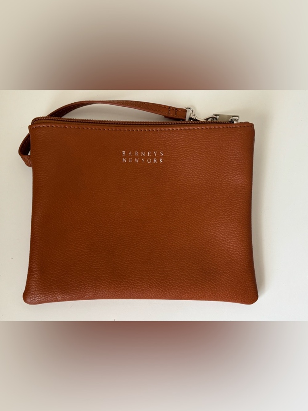 Barneys New York Brown Leather Wristlet Clutch